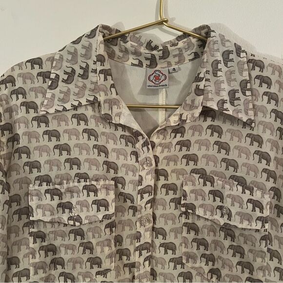 Sheridan French Elephant Print Beige Shirt Dress - Picture 3 of 6